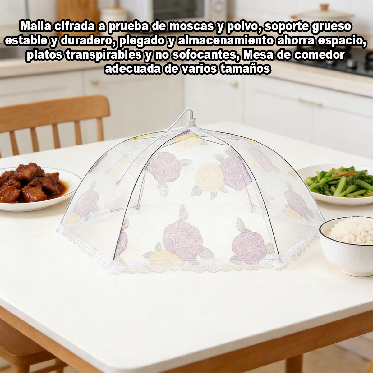 TEMU 1 pieza de cubierta de comida plegable, fabricada con malla transpirable y con diseño de acolchado impermeable y anti polvo, , reutilizable y