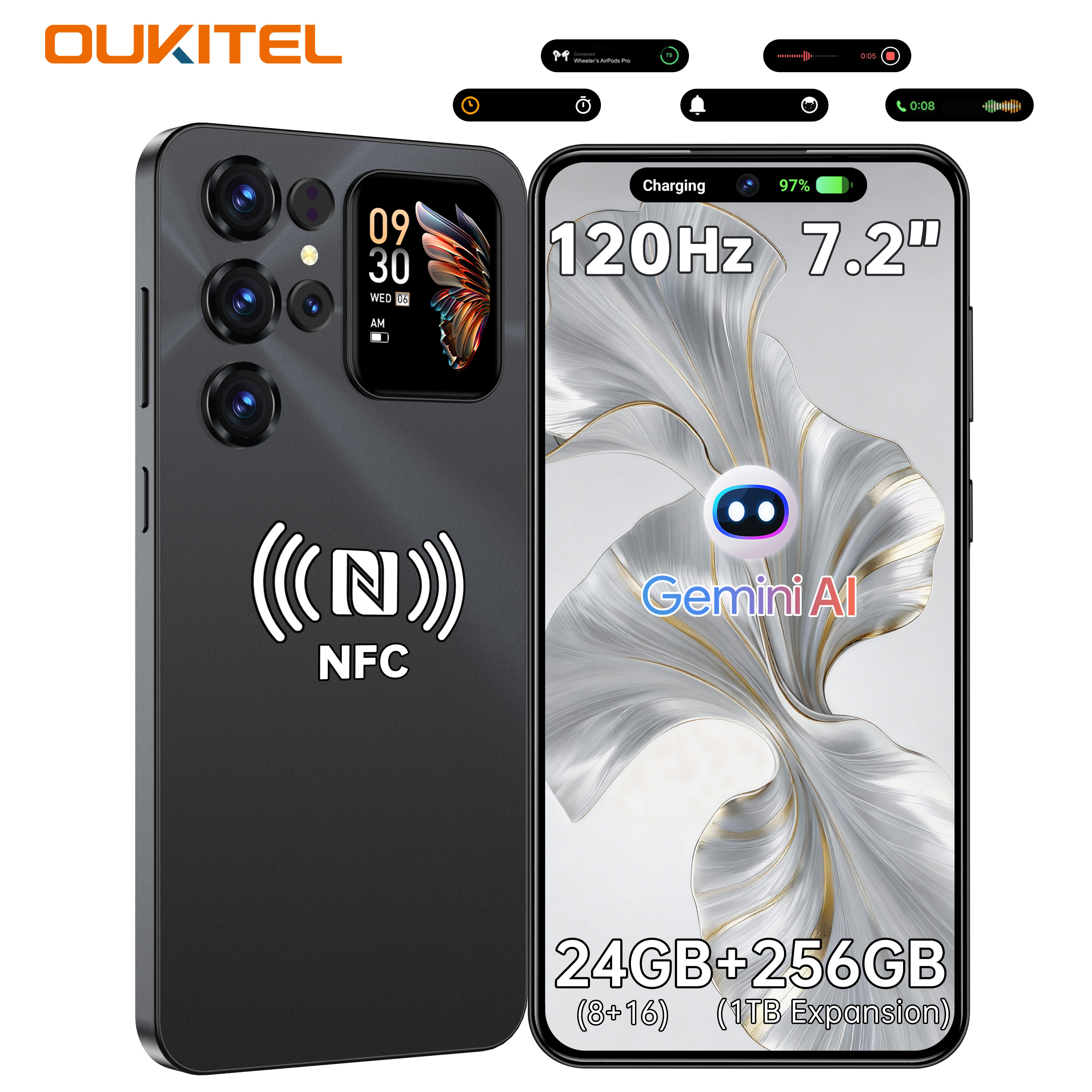 E-shop OUKITEL C68 Plus Handys Ohne Vertrag,6000 mAh Akku Smartphone, 256GB ROM, 15, 24 (8+16) GB RAM,NFC, Gesichtserkennung, Fingerabdruckerkennung,