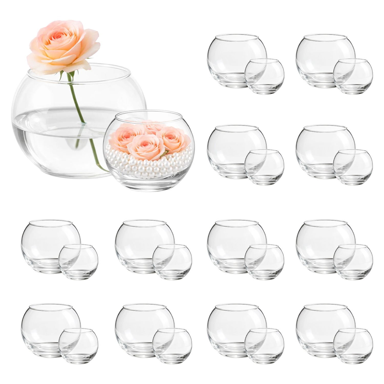 TEMU 24pcs Glass Bubble Vases, Small Flower Bud Vases Bulk Set Of 12pcs Vase Set Of 12pcs Round Candle Holders, Mini Vase Centerpiece For Wedding
