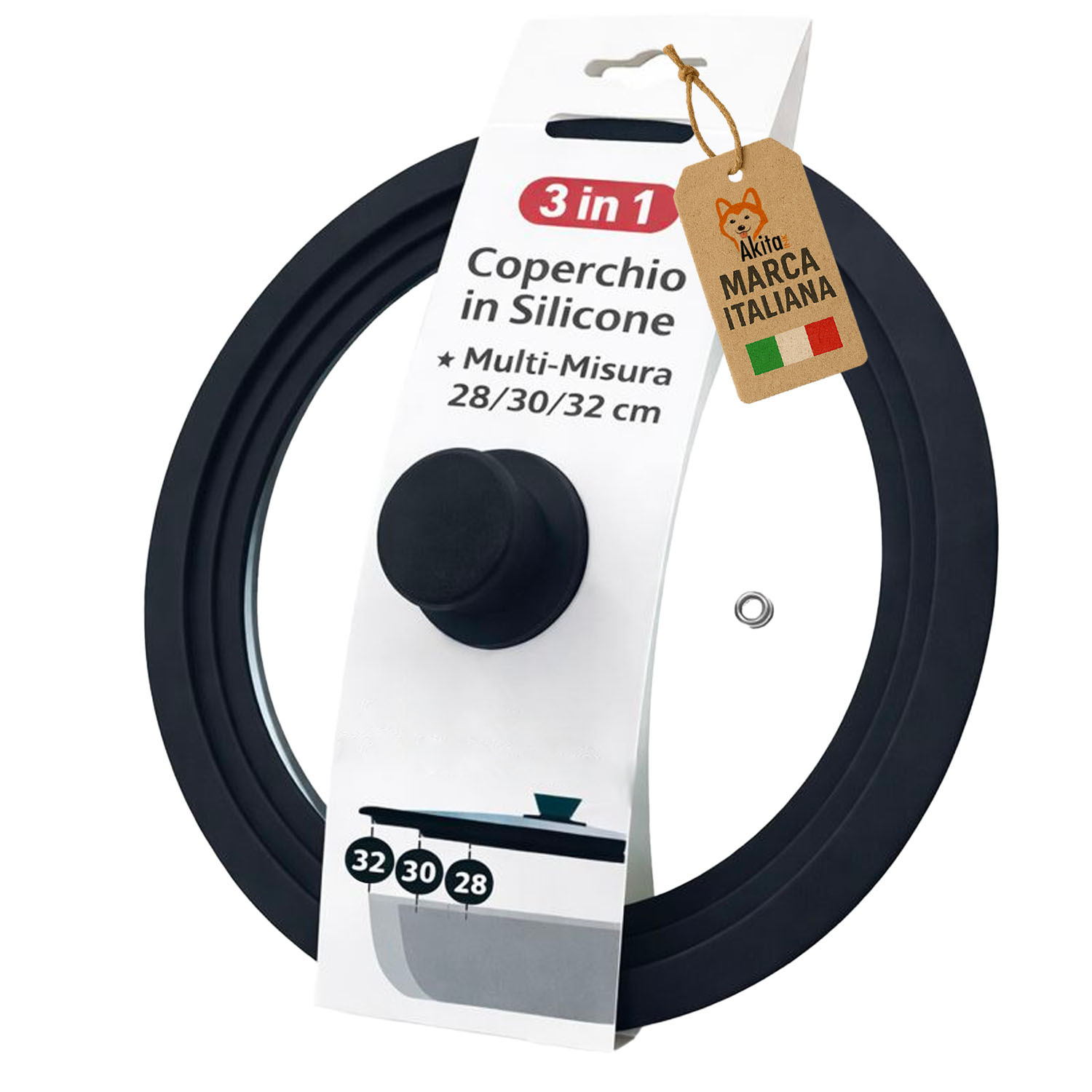 TEMU AkitaInk Universale in Vetro con Bordo in Silicone - Per Pentole e Padelle - Resistente al Calore - 16-18 / 22-24-26 / 28-30-32 cm