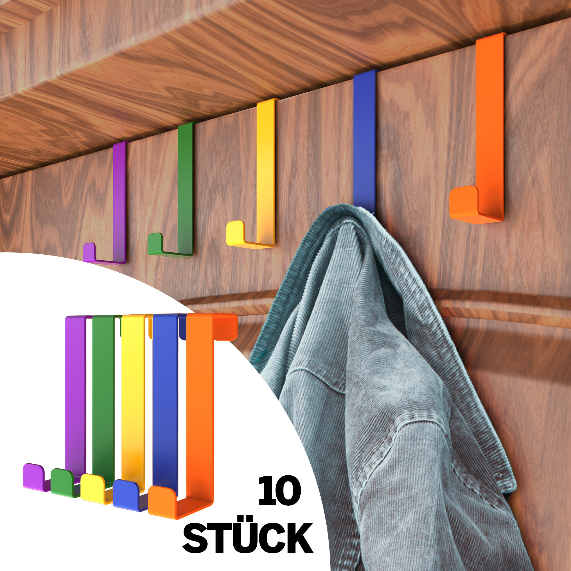 TEMU Home Door Hooks – Set Of 10, Colorful Stainless Steel | Sturdy & Durable, No-drill Coat Hooks | Easy To Hang, Perfect Door Rack For Home,