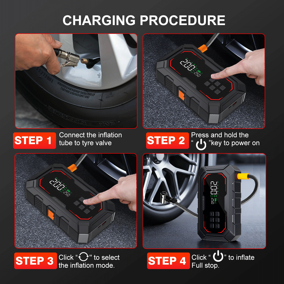 Pornitor auto 8000A cu compresor de aer, pompă de umflat anvelope fără fir, demaror de baterie cu power bank și lanterne LED, cutie de pornire auto 12V pentru toate vehiculele pe benzină sau diesel de 10.0L