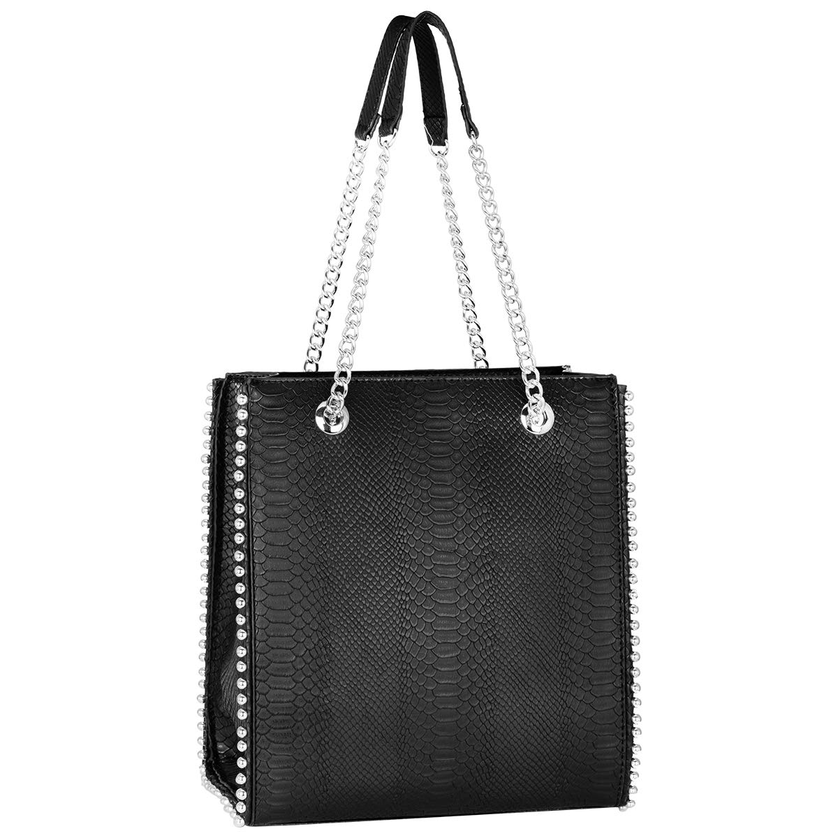TEMU - Sac à Main Porté Chaînes - Shopper Clous Billes Perles Métal Argenté Femme - Cabas Fourre-Tout Rectangle Cuir PU Taille Moyenne - Sac Ville