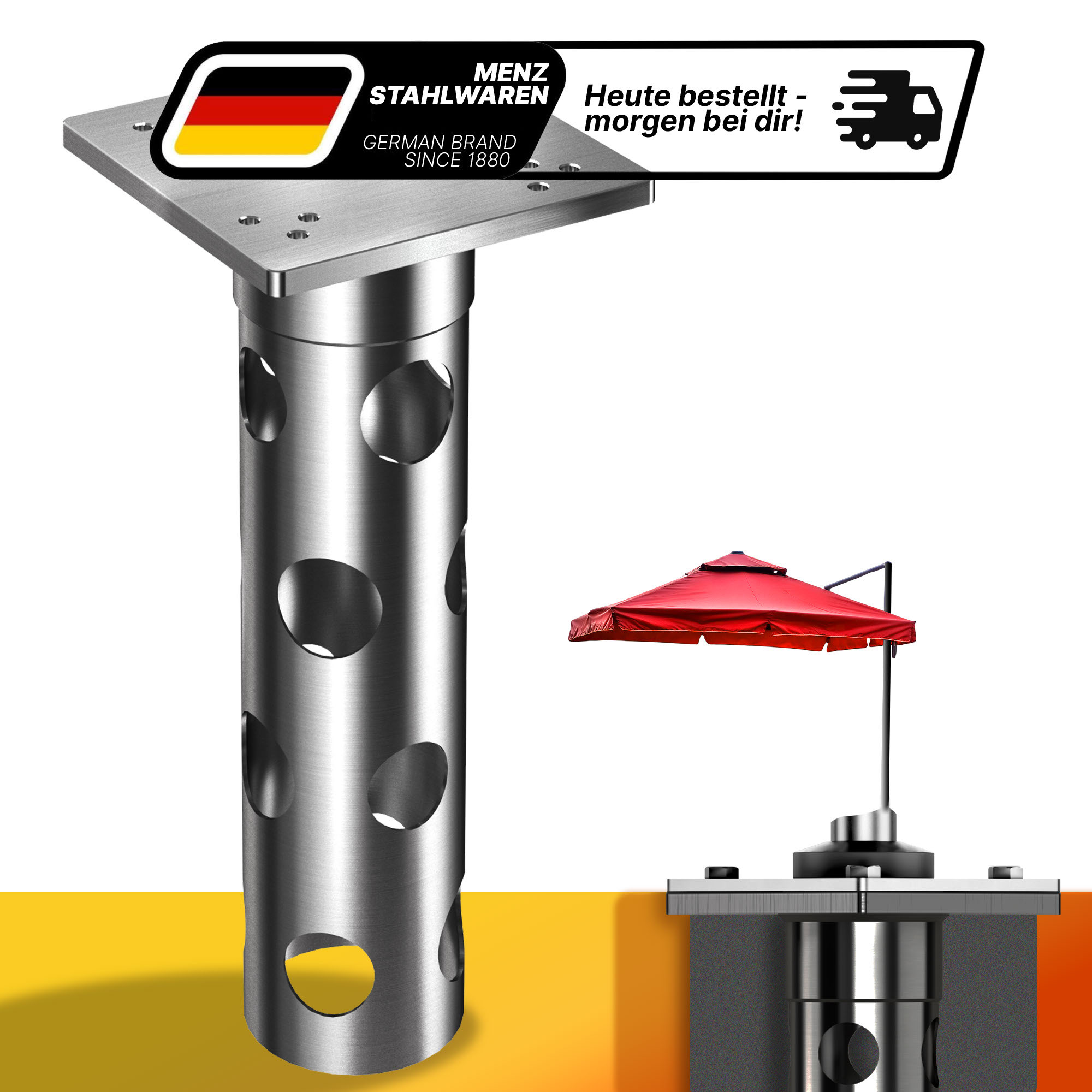 Image of Home Premium Base Sleeve For Sunshades - High-load-bearing Stainless Steel Stand With Cast- Foundation Plate - Load Capacity Over 1000 Kg For Outdoor Use