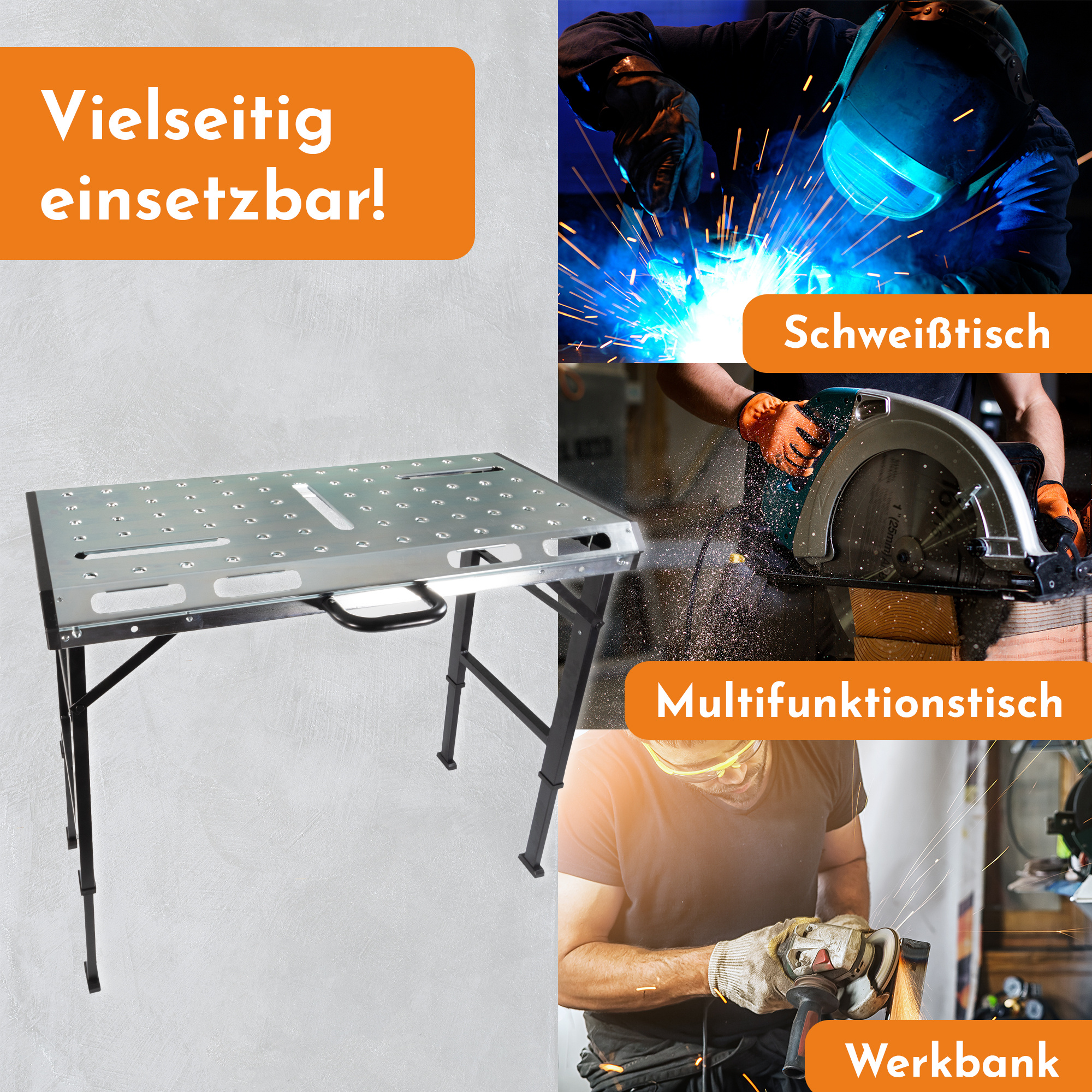Foldable Welding Table, Height-adjustable Steel Workbench, Multifunctional Table With 450kg Load Capacity