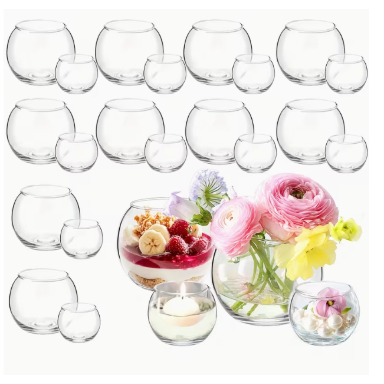 Image of 24-piece Set With Spherical Glass Vases, Bulk Pack Of Small Flower Vases, 12-pack Of Vases, 12-pack Of Round Candle Holders, Mini Sphere Vases As Table Decor For Weddings, Parties, And Home Decor