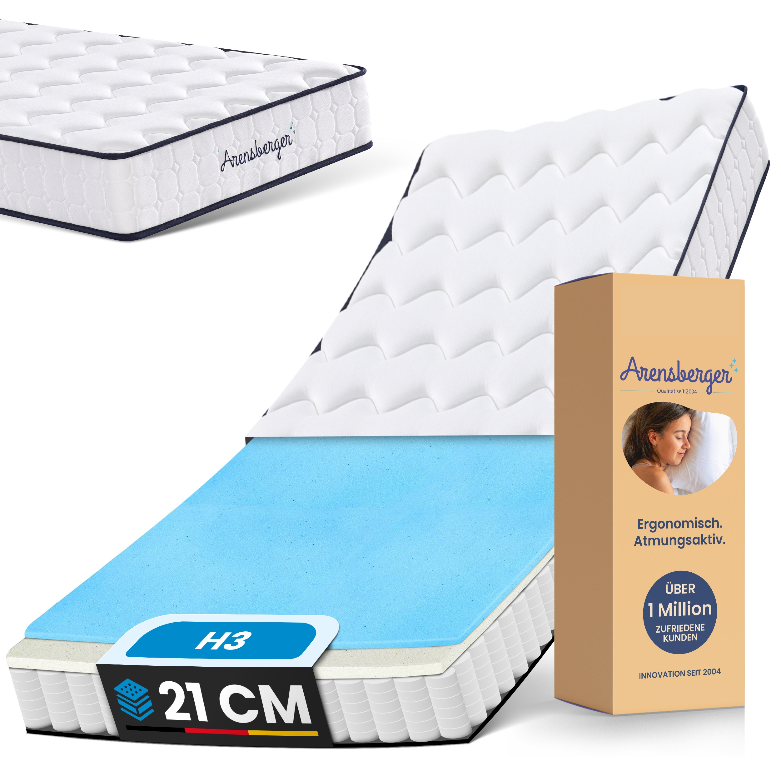 E-shop Federkernmatratze mit Memoryschaum, Lena, Höhe , Härtegrad H3/ H4, HR Taschenfederkern Matratze, Rollmatratze, ergonomisch