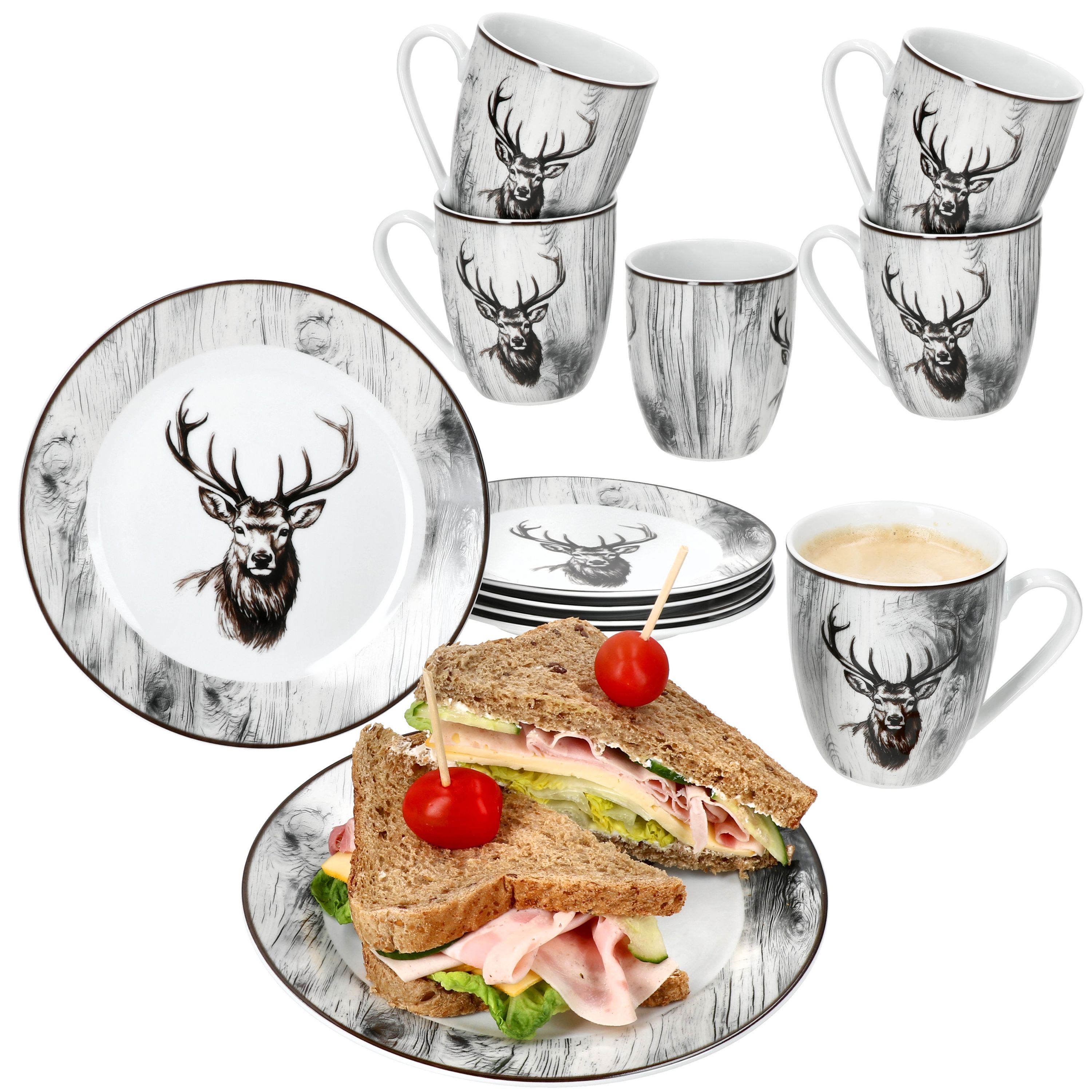 12pcs Hirsch Breakfast Set For 6 People Made Of Porcelain