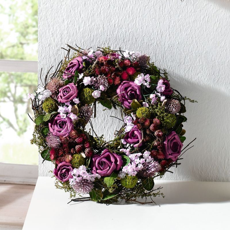 Decorative Wreath "purple Rose" Made Materials & Textile Flowers, Ø 21 Cm, Table Wreath, Wedding Decor, Table Decor, Flower Wreath