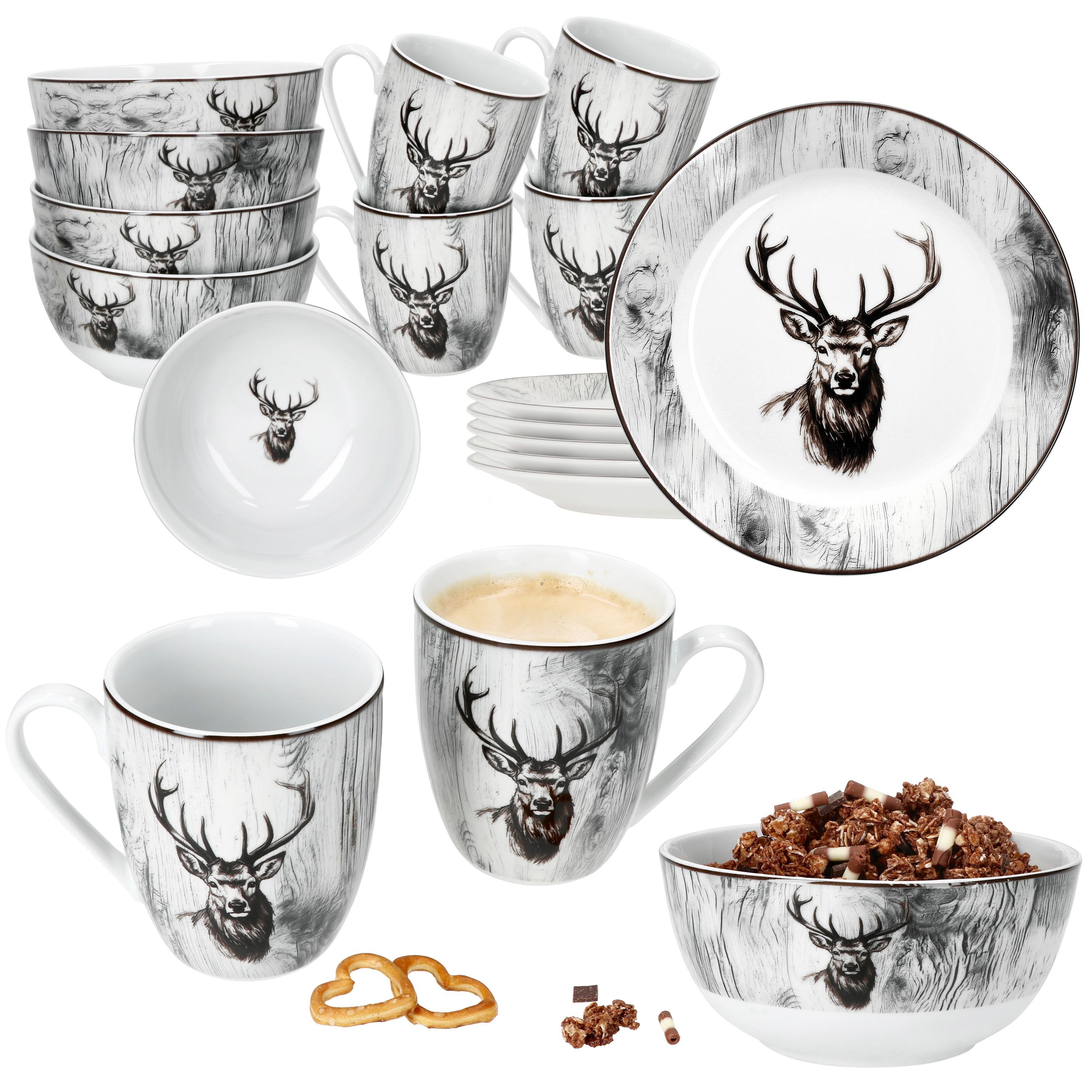 18pcs Breakfast Set Deer For 6 People Made Of Porcelain 61