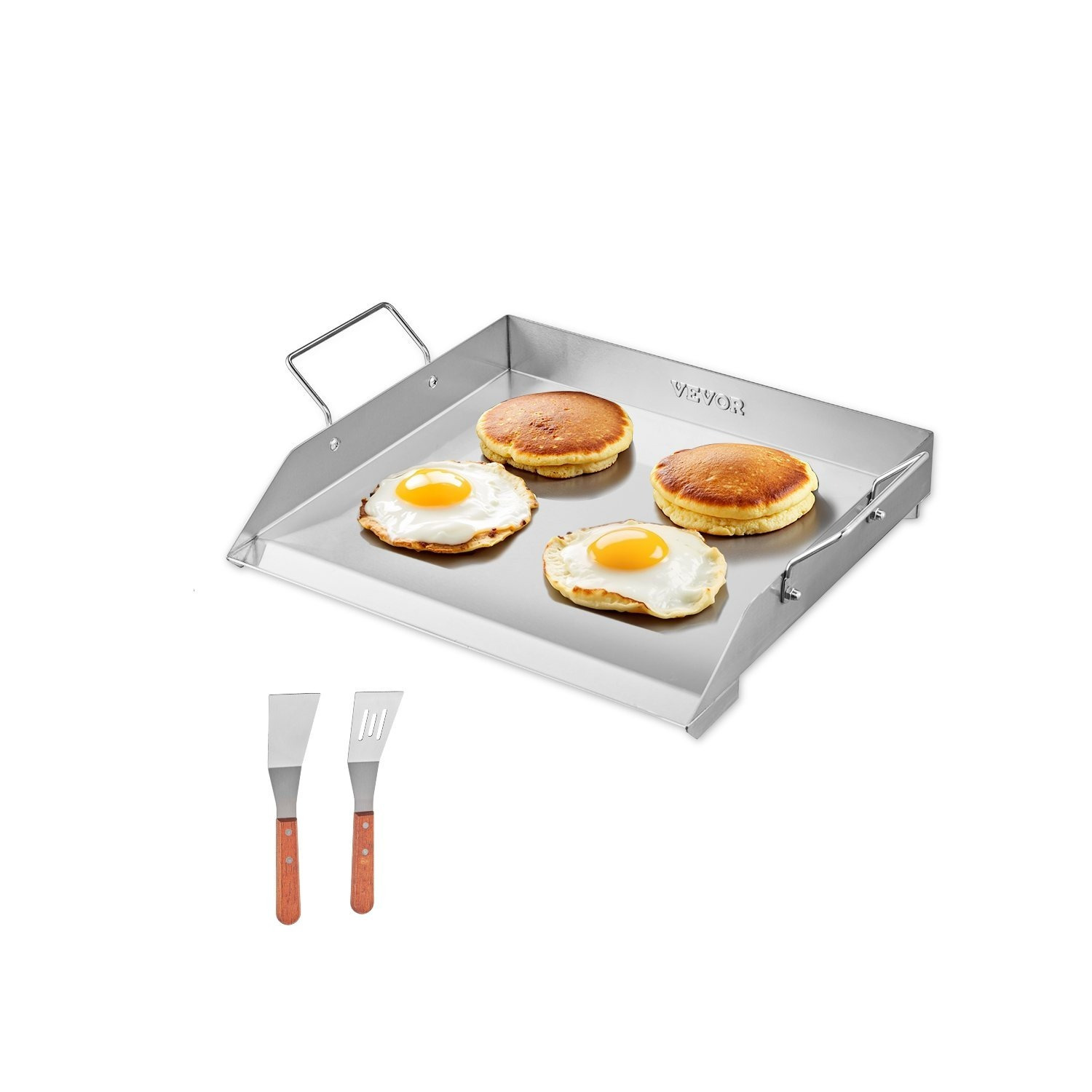Image of Vevor Stainless Steel Griddle, 18x16 Inch Universal Flat Top Rectangular Plate, Gas Grill Griddle For Bbq Grill, Teppanyaki, Portable Family Cookware With Handle, For Camping Tailgating Party
