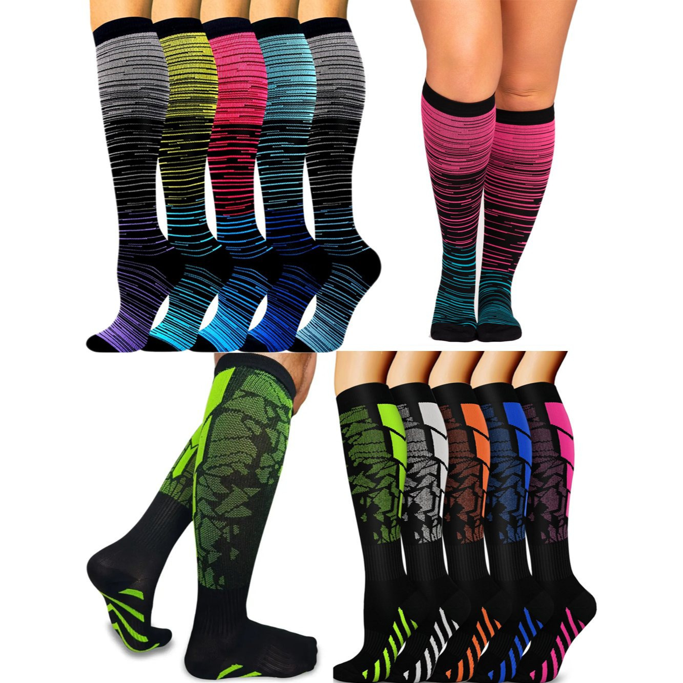 Image of Compression Socks For 36-41 42-45, Support Socks For Outdoor Sports Like Soccer, Compression Stockings For Running, Traveling, Cycling & Everyday Sports, Mixed Colors