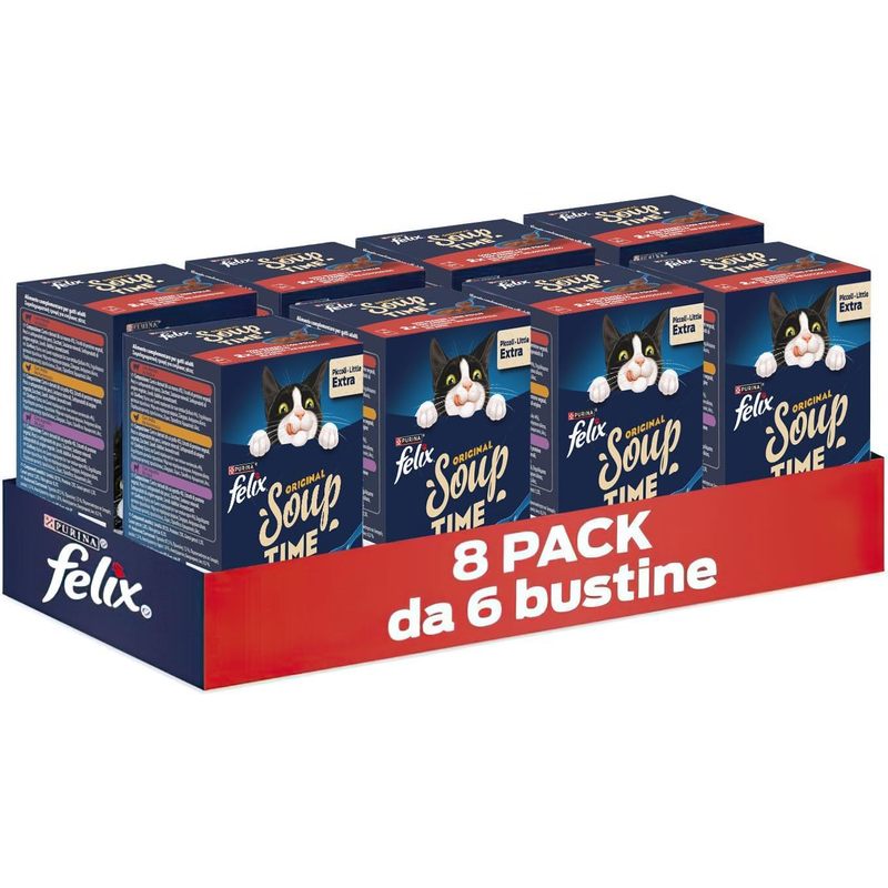 TEMU FELIX Soup Cibo Umido per Adulti Deliziose con Manzo, Pollo e ( 8 confezioni da 6 bustine da 48 g )