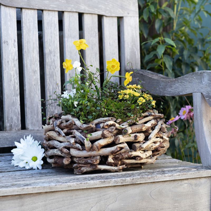 Round Driftwood Planter, Ø 38 Cm, Planting Bowl, Flower Pot, Planter, Plant Container, Outdoor Garden Decor