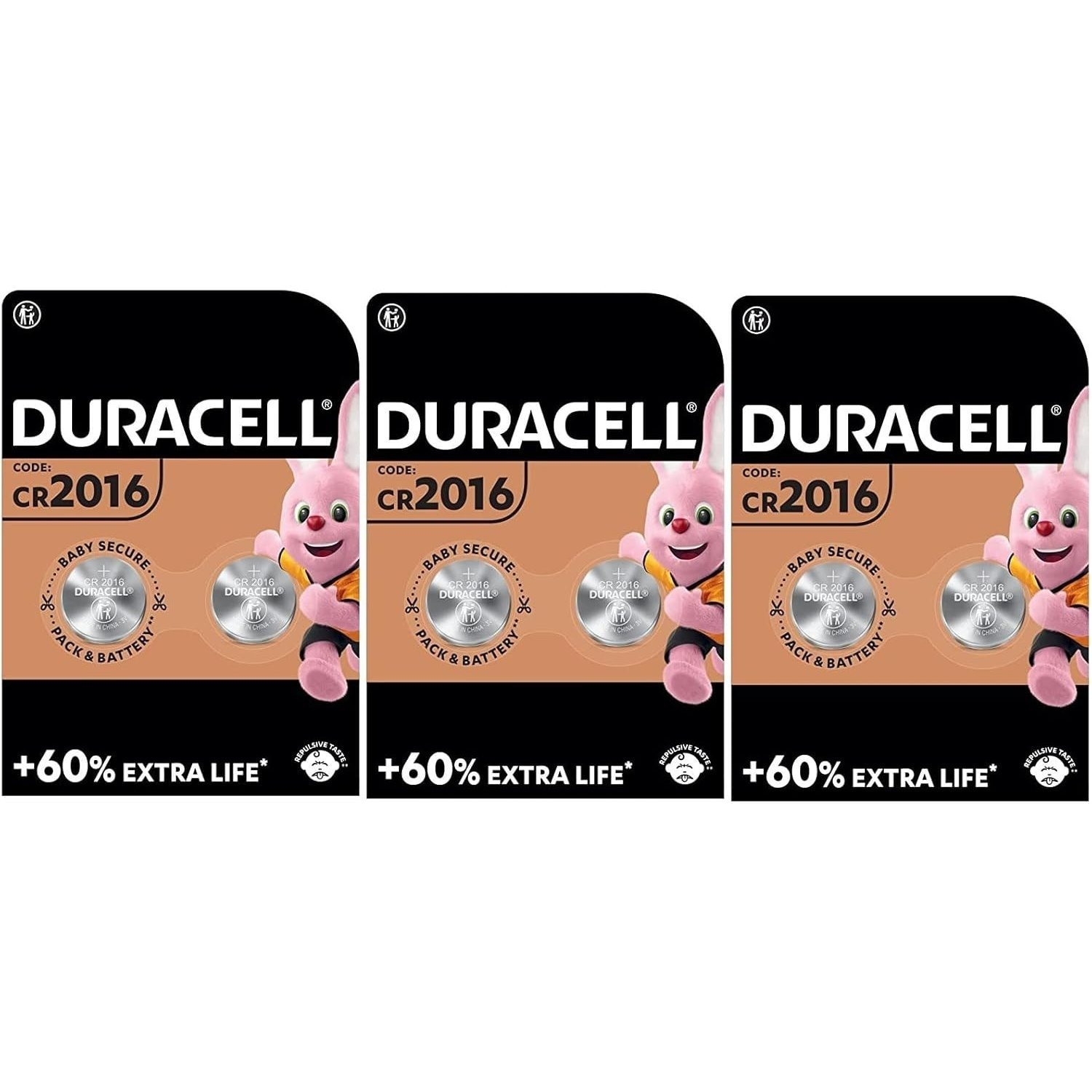 Duracell Cr2016 Lithium Button Cell Batteries 3v - 90mah - Ø20mm X 1.6mm - 6-pack