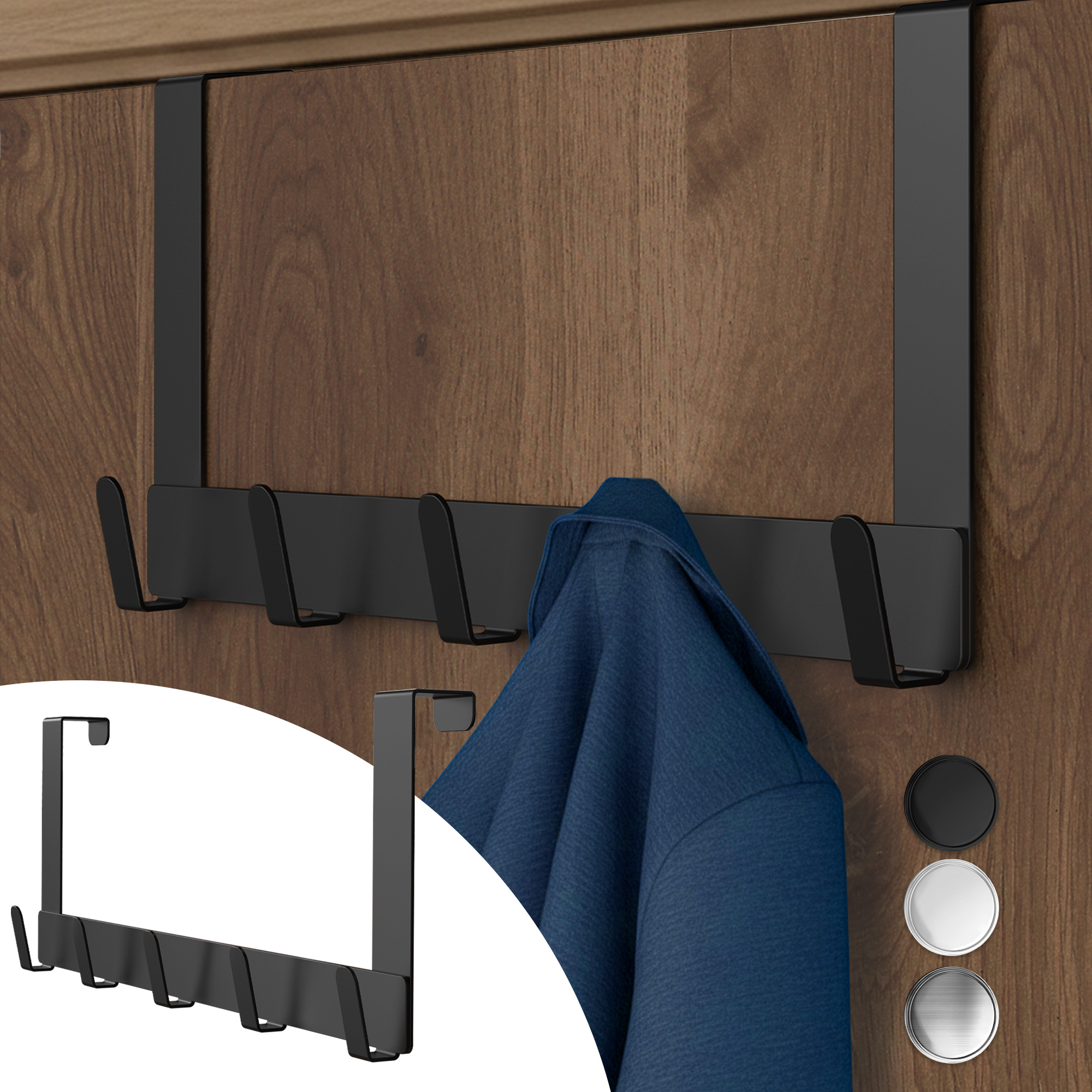 Image of Home Stainless Steel Over-the-door Coat Rack For Hanging - Over-the-door Without Drilling, Coat Hooks & Towel Holder Up To 30 Kg Per Hook, , Non-slip, Space-, Silver/