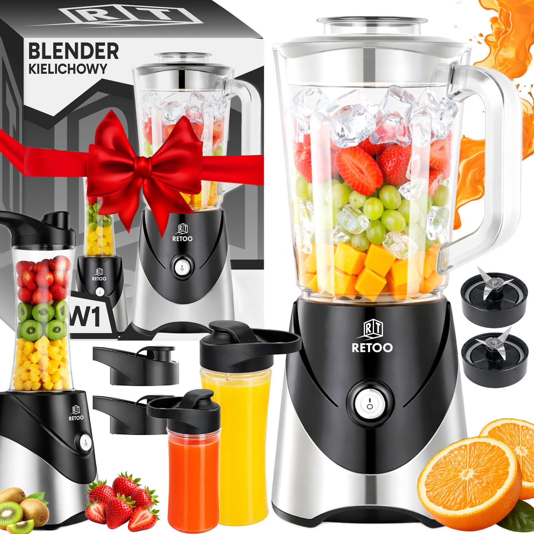 Image of Blender Kielichowy 10-in-1 For Smoothie Cocktails 1.2l 2 Stainless Steel Bottles