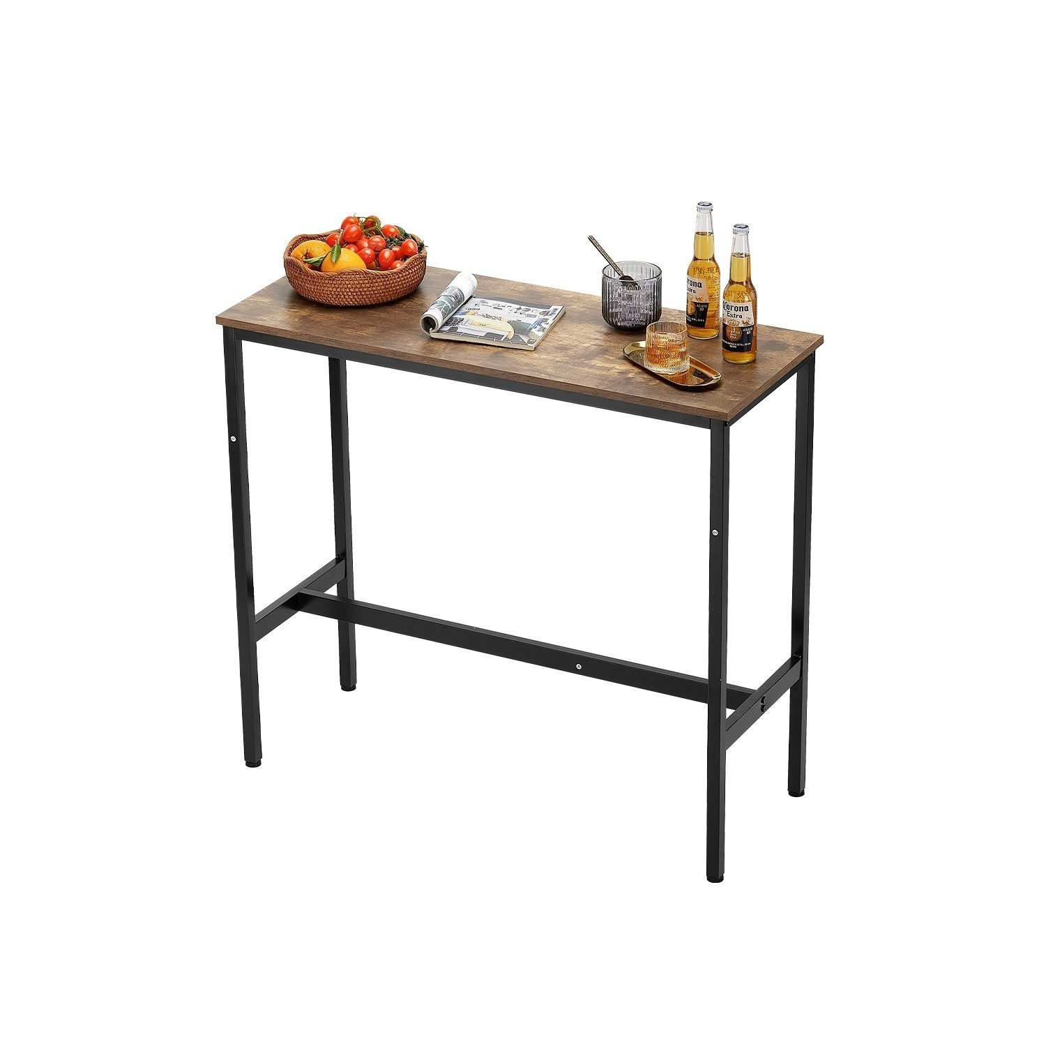 Image of Vevor Bar Table, Sturdy Metal Frame High Top Pub Table, Narrow Long Kitchen Dining, Cocktail Counter Bar Height Desk, Easy To Assemble, 39x16x35.5 In, For Living Room Party, Rustic Brown And Black