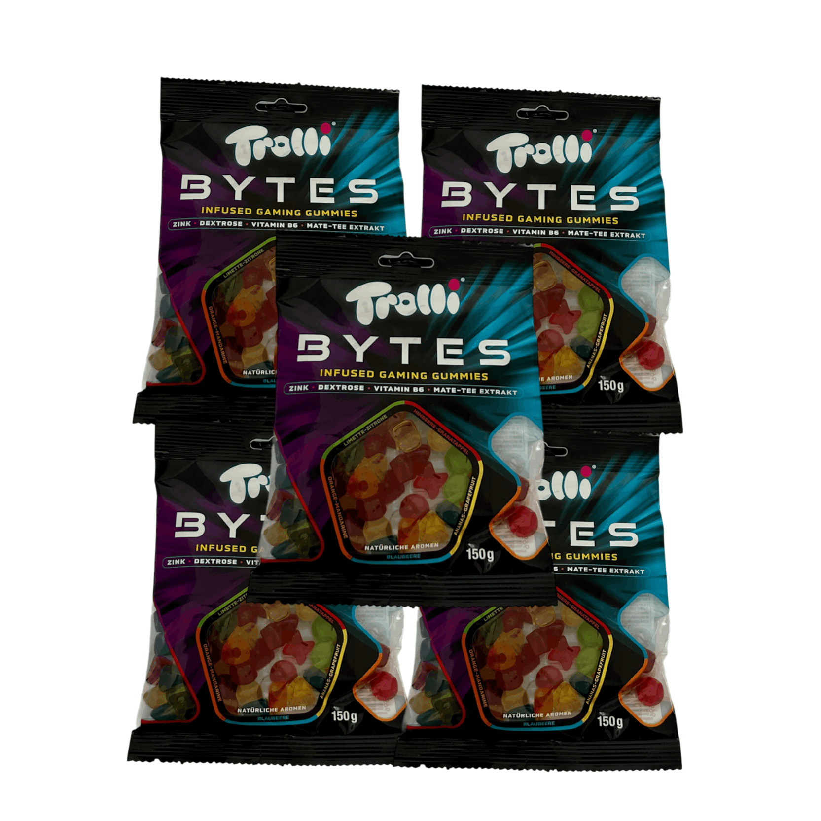 Image of Trolli Bytes Infused Gaming Gummies, Zinc, Dextrose, Vitamin B6, Mate Tea Extract, 150g, Natural Flavors, Sugar, German Sweets, High-quality Candy, Gummy Candies, Sweets, Snack, Yummy