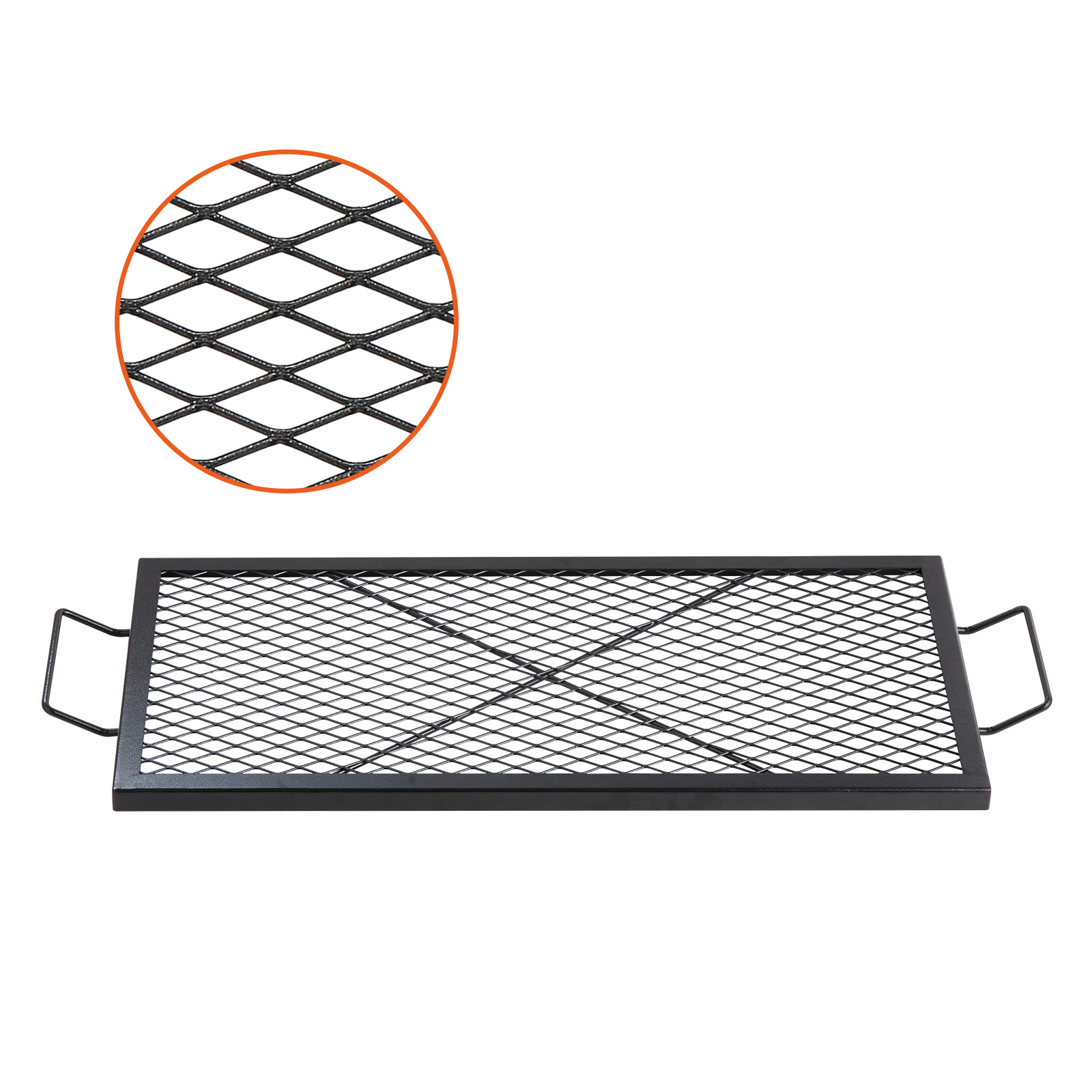 Vevor X-marks Fire Pit Grill Grate, Rectangle Cooking Grate, Heavy Duty Steel Campfire Bbq Grill Grid With Handle & Support , Portable Camping Cookware For Outside Party Gathering, 32 Inch Black