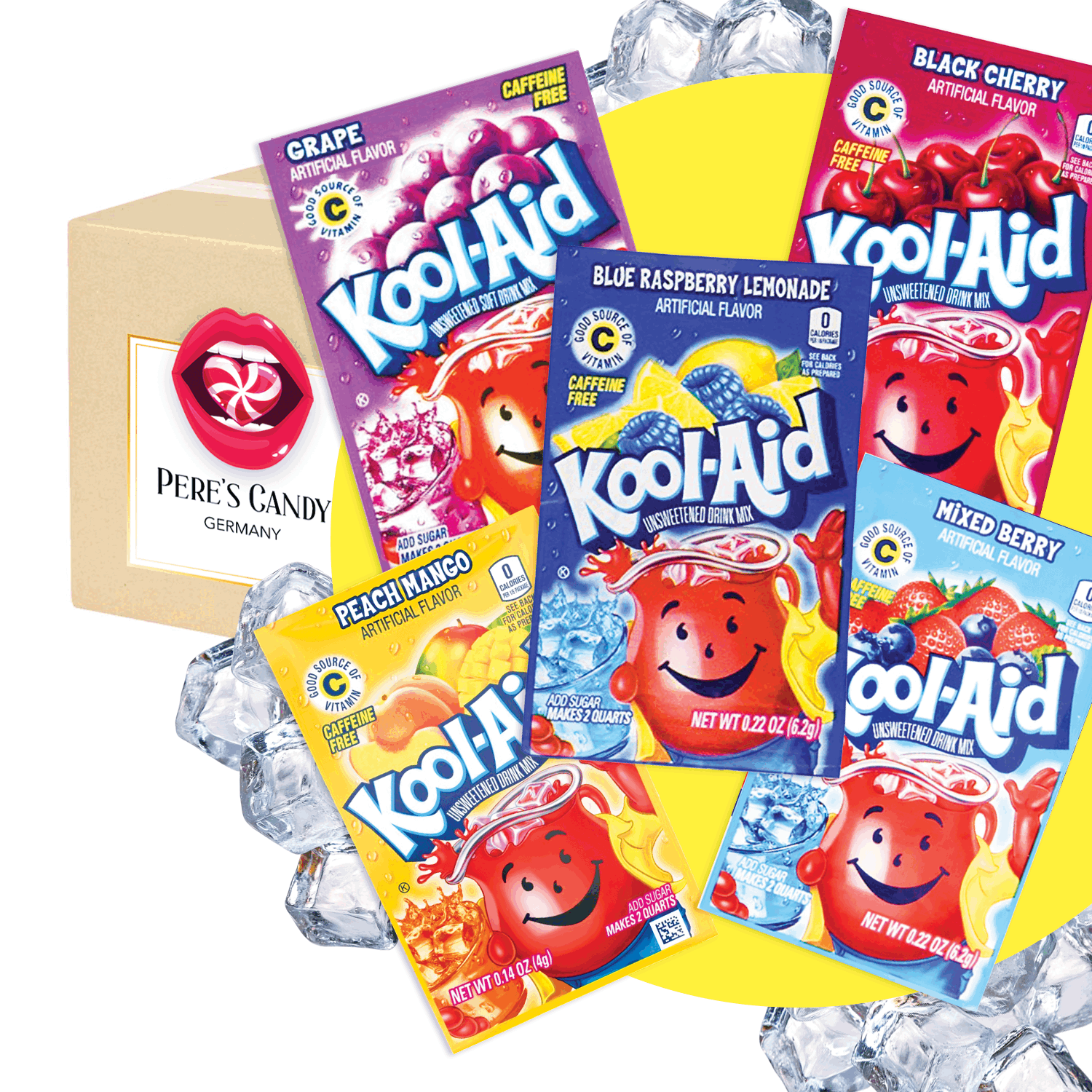 5er Pack - Kool Aid Mix Pack - Unsweetened Drink Mix - 1x Blue Raspberry Lemonade 1x Black Cherry 1x Peach Mango 1x Grape 1x Mixed Berry - Mix Pack3