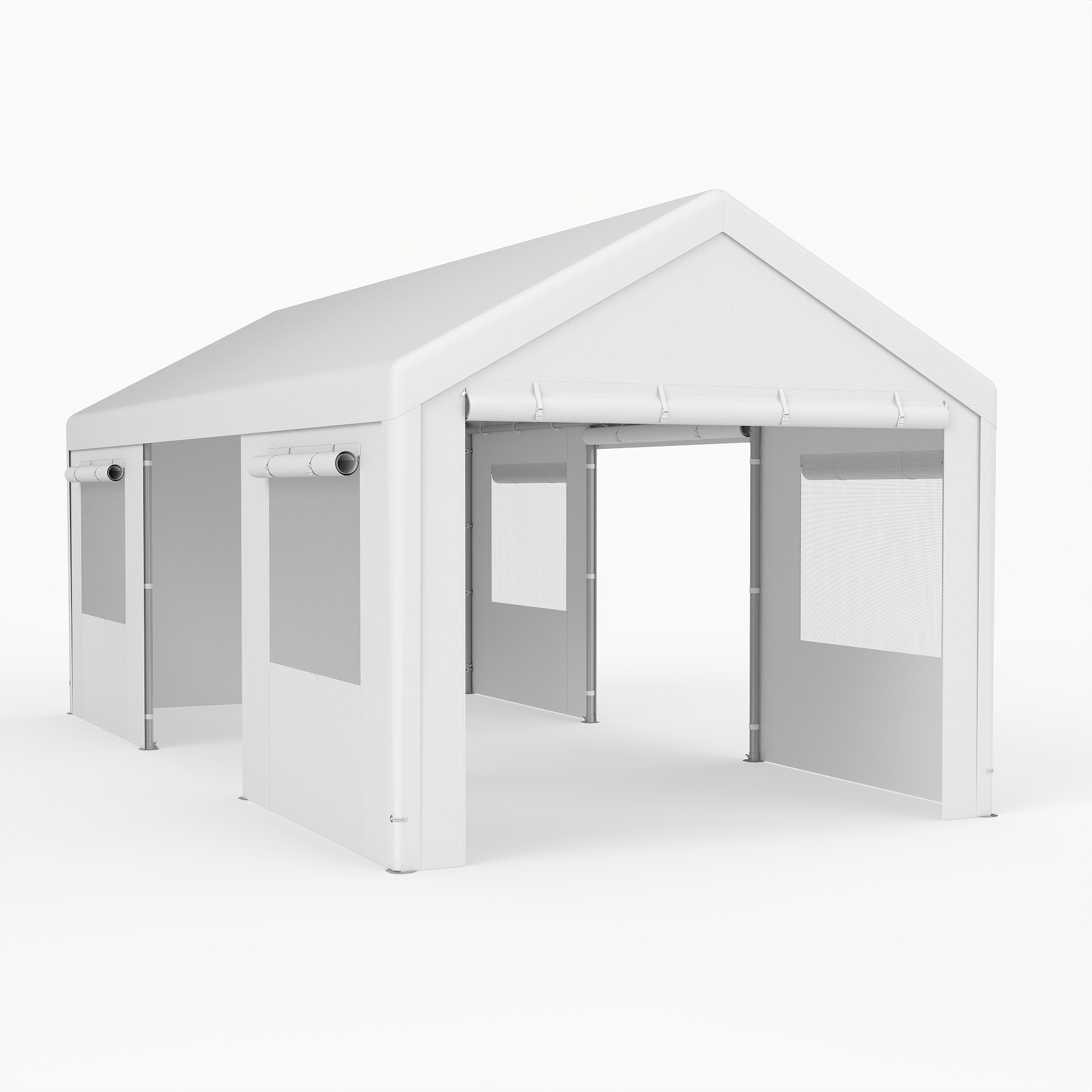 Image of Carport, 10 X 19 Ft Heavy-duty Car Canopy With Roll-up Ventilated Windows & Removable & Doors, Metal Frame, Water-resistant Pe Tarp, Outdoor Car Shelter For Truck & Party