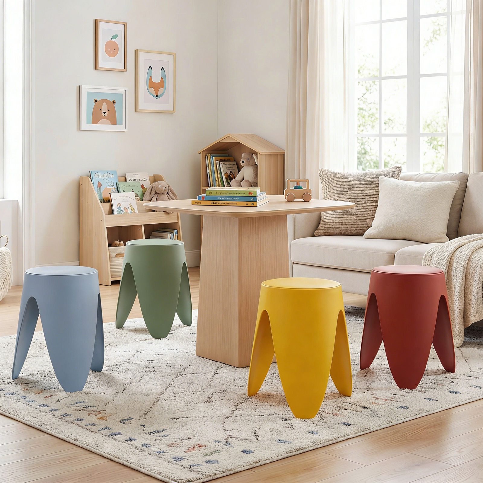 Image of 8 Pack Stackable Stools, 46 Cm Height Nesting Plastic Stools, Portable Backless Chairs For School, Classroom, Students, Adults, Living Room, Dining Room, Home, Office, No Assembly, Colorful