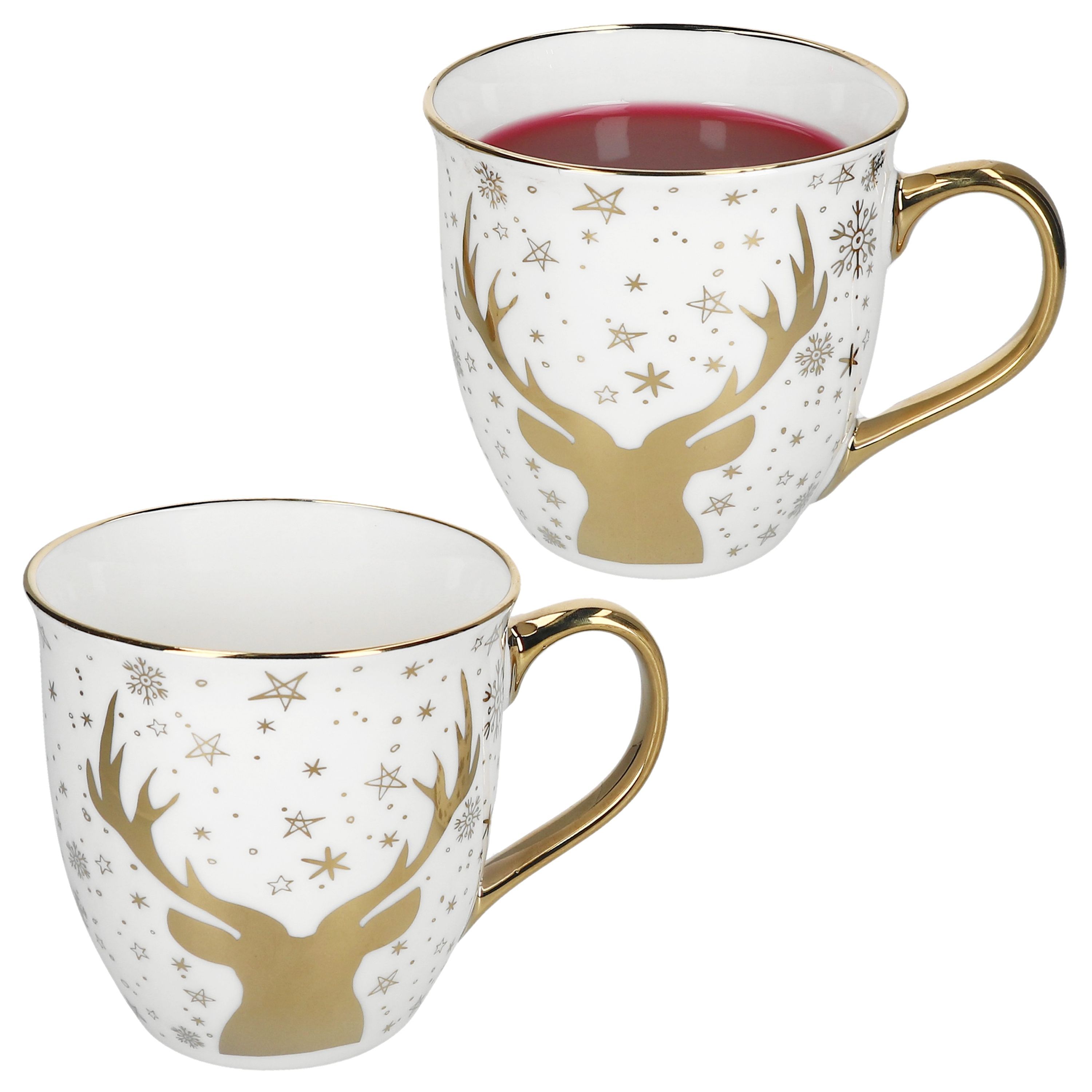 Image of 2-piece Set Of Jumbo Mugs With Gold Rim Hirsch Made Of Porcelain