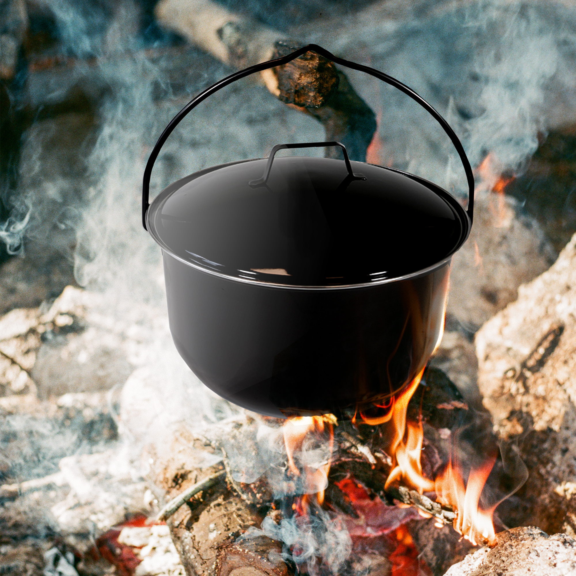 Pot 14 L, Kettle For Swivel Grill, Enameled Soup Pot With Ladle