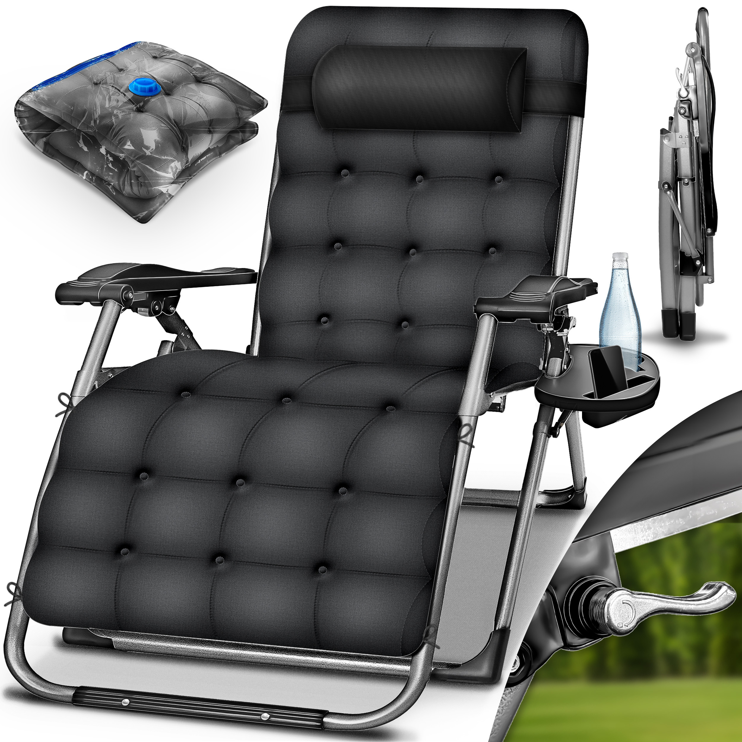 E-shop tillvex® Liegestuhl bis 200kg Sonnenliege Outdoor Gartenliege mit Kissen wetterfest Balkon, Garten & Terrasse Outdoor Liege verstellbar mit