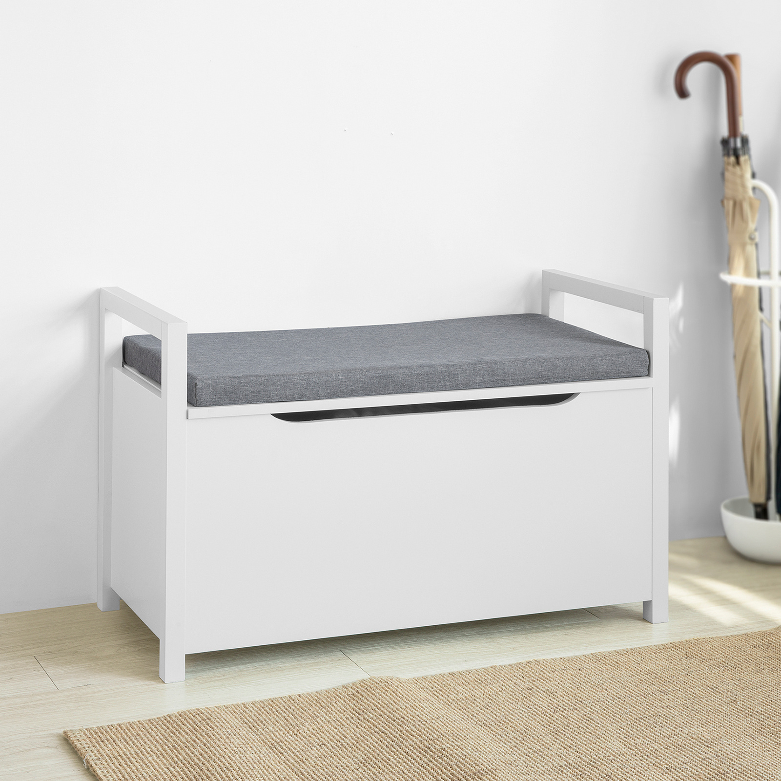TEMU Banc à Chaussures avec Rangement Fermé et Assise – Banc de Rangement Stable et Polyvalent pour Entrée, Blanc, 86×38×54 cm, HAOTIAN GTS87-X