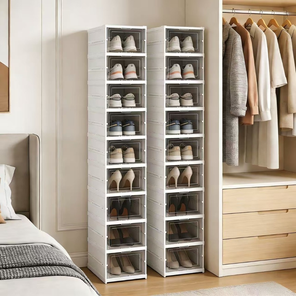 TEMU Life Ideas Collapsible Shoe Rack Organizer 9 Tiers Foldable Shoe Cabinet With Doors, Large Plastic Folding Shoe Cabinet, Easy Assembly Shoe