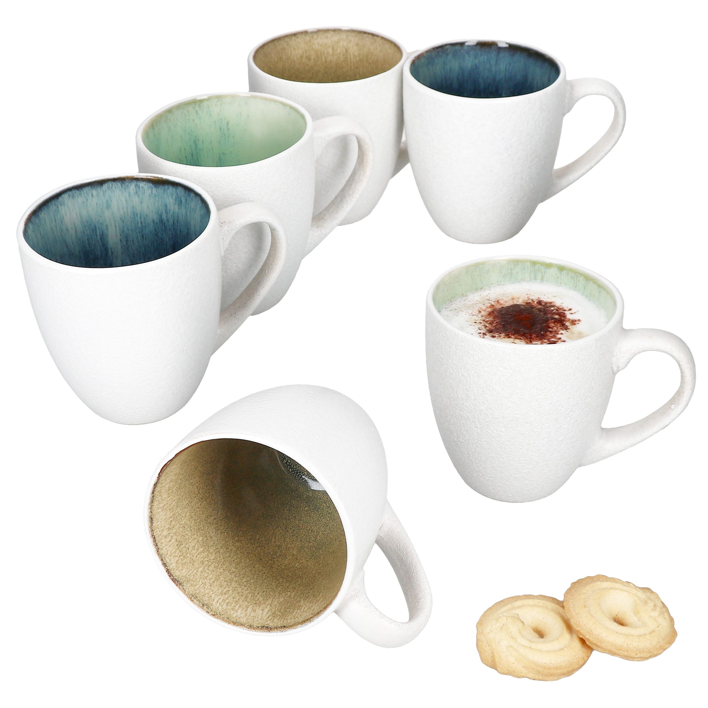 6pcs Paxos Coffee Cup Set, 2 Each , Blue & Beige Stoneware For 6 People