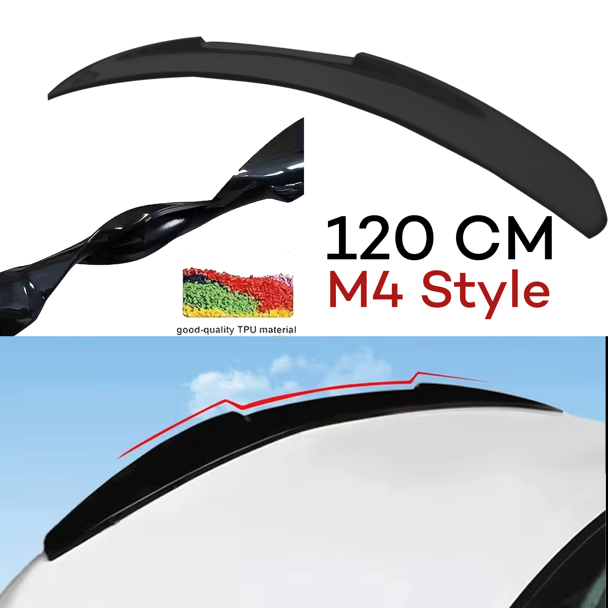 Black Soft Plastic Trunk Spoiler 1.2 M / 47 Inches Modification For Vw Cc 2008-2017 Rear Wing Without Stamping Fixed Wing Rubber Flexible | Dynamic Design | Highquality Spoiler