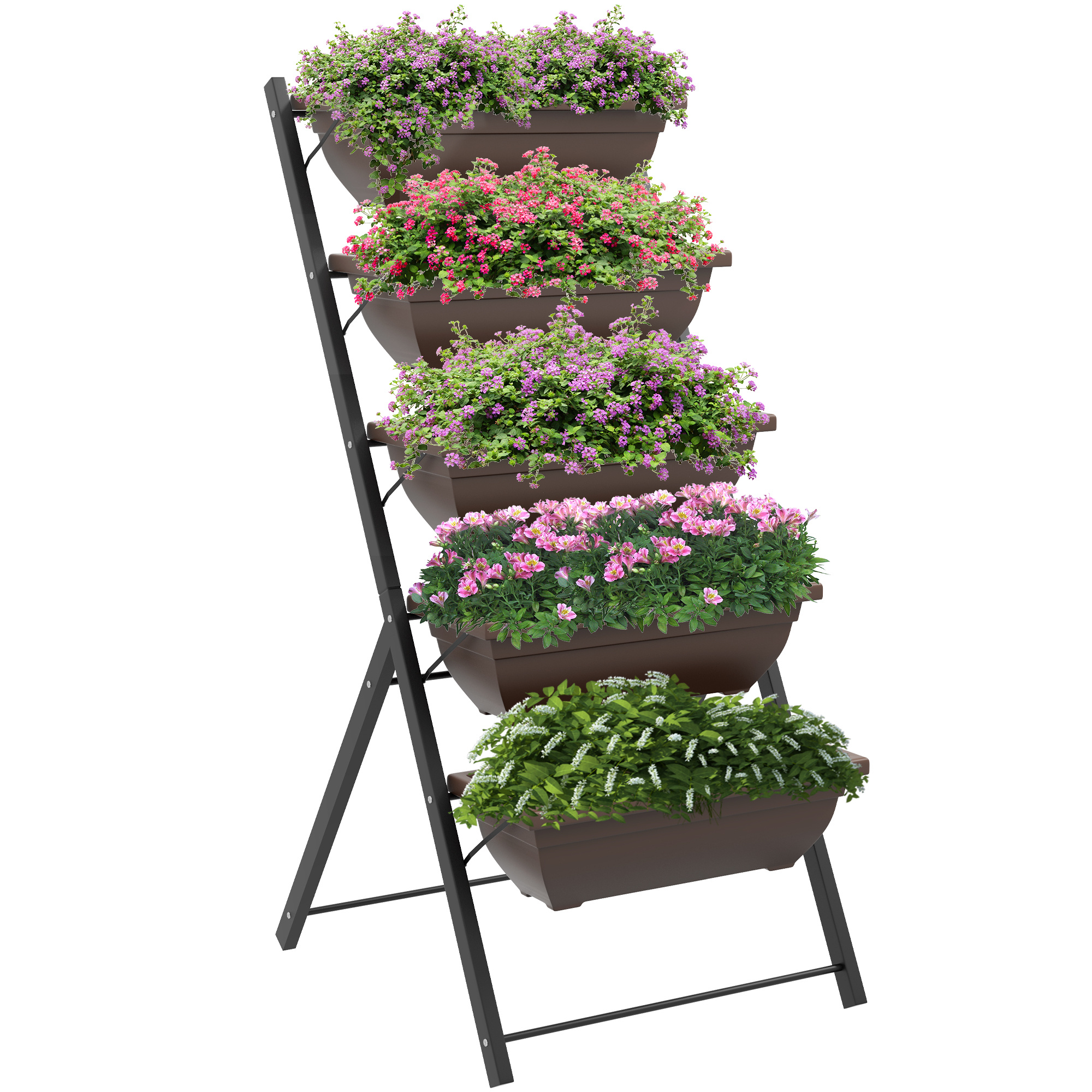 TEMU Soporte para Plantas de 5 Niveles con 5 Macetas, Estantería para Plantas para Esquina, Orificios de Drenaje, Diseño en Escalera, Soporte para