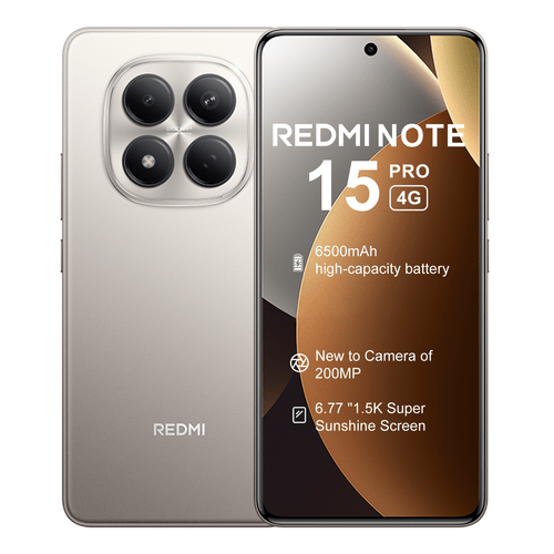 smartphone xiaomi redmi note 15 pro 4g 8+256g 6,77 amoled 120 hz 6500 mah helio ultra appareil photo ia 200 mp 2 chargeur