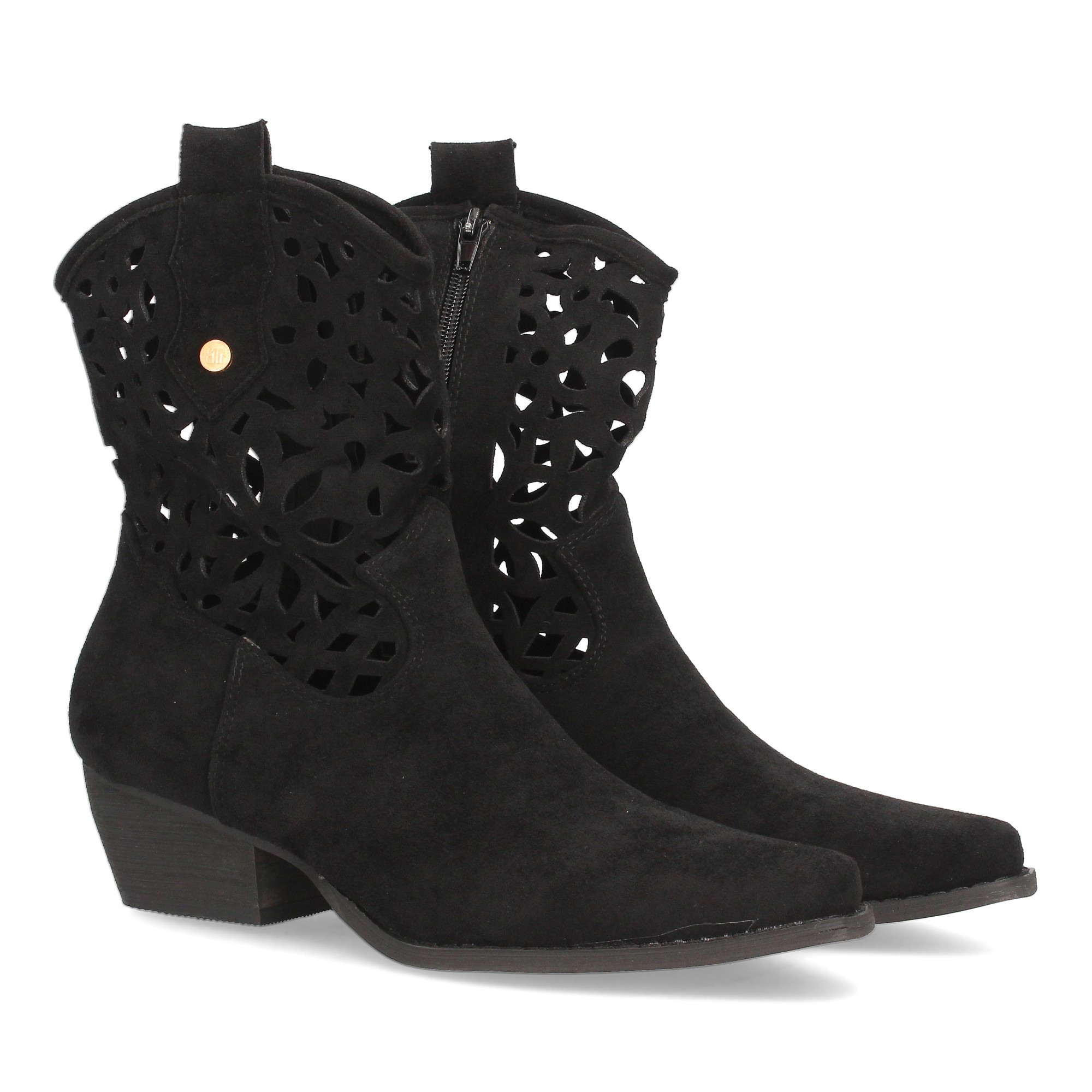 Image of Women's Cowboy Bootie With Cut-out Design On , Artisanal And Touch. Low Heel And Flexible Sole. Perforated For , Ideal For Casual Looks