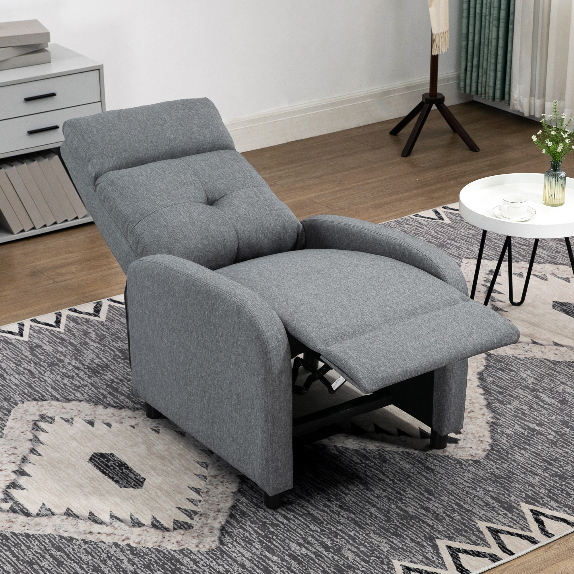 Image of Homcom Manual Recliner Relaxation Chair 155° With Footrest, Ergonomic Upholstered Recliner In Linen-effect Fabric For Bedroom, Office, Living Room And Lounge, Grey