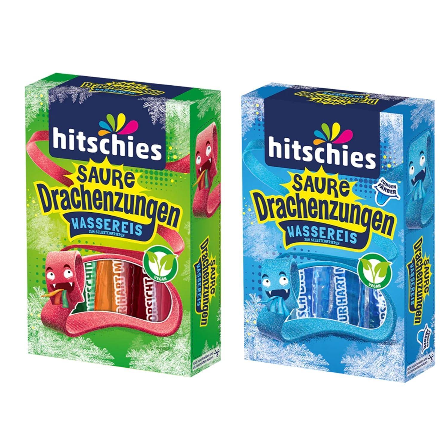 E-shop Hitschies Saure Drachenzungen Wassereis Set – 1x Klassisch + 1x Blau – 2x 400ml – Fruchtig, frech & extra sauer – Einfrieren & genießen