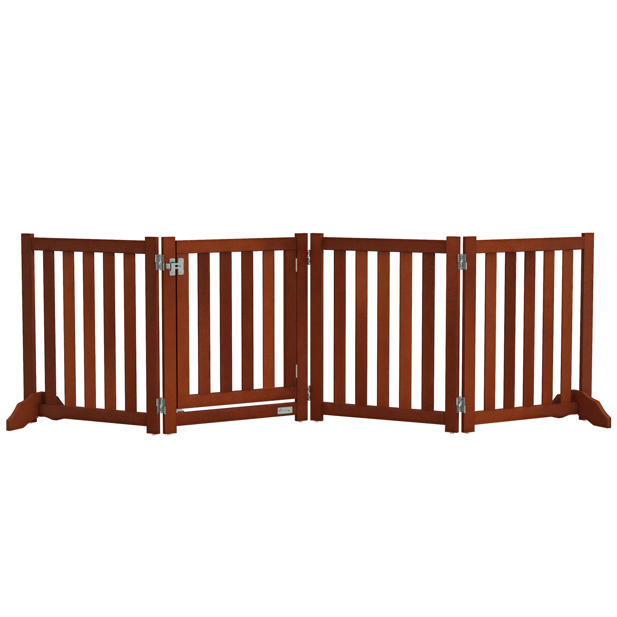 TEMU PawHut Barrière de sécurité chien pliable autoportante en bois, barrière chien intérieur 4 panneaux avec porte, avec pieds de support, pour
