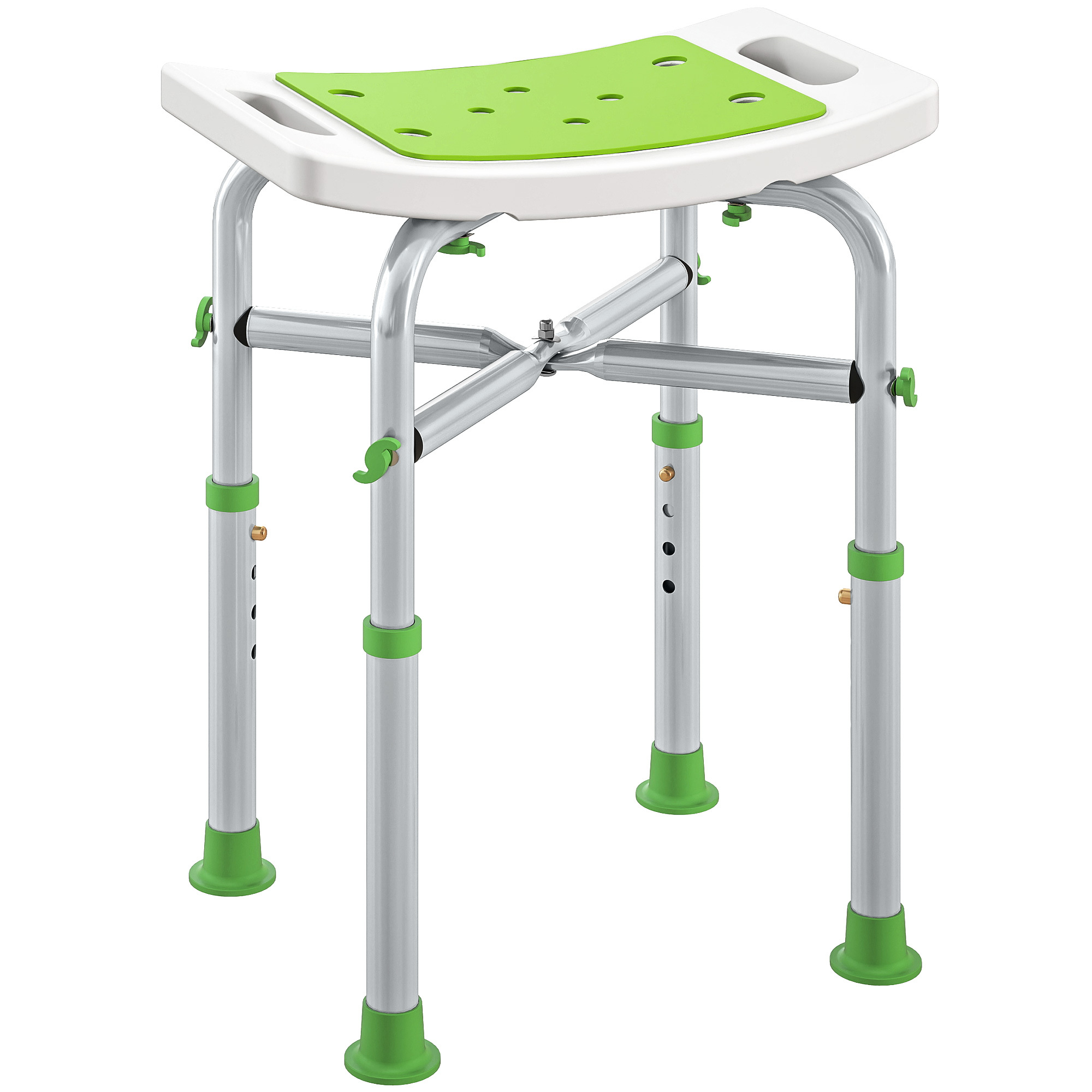 Homcom Shower Stool, Shower Chair, Shower Seat For Elderly And Disabled - Padded And Adjustable Seat, Non-slip Suction Cup Pads, Aluminum, Max. Load 150 Kg, Green