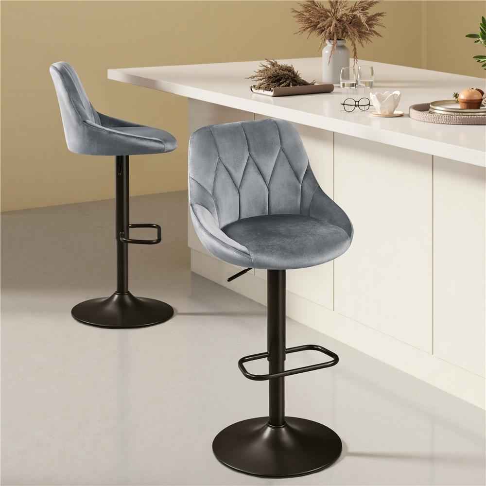 Image of Costoffs 2pcs Bar Stool Set 61.5 Cm - 83 Cm Seat Height Padded Stool With Rotating Seat Surface Salon Stool With Footrest For Kitchen/bar/salon/dining Room