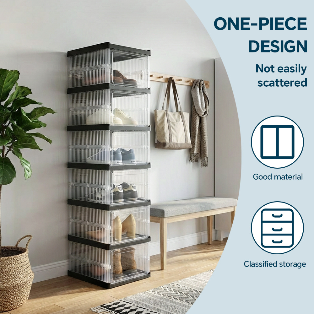 TEMU Life Ideas 6-tier Transparent Shoe Rack Organizer - Large Capacity Foldable Shoe Storage | Plastic Shelf For Entryway, Closet, Dorm | Space