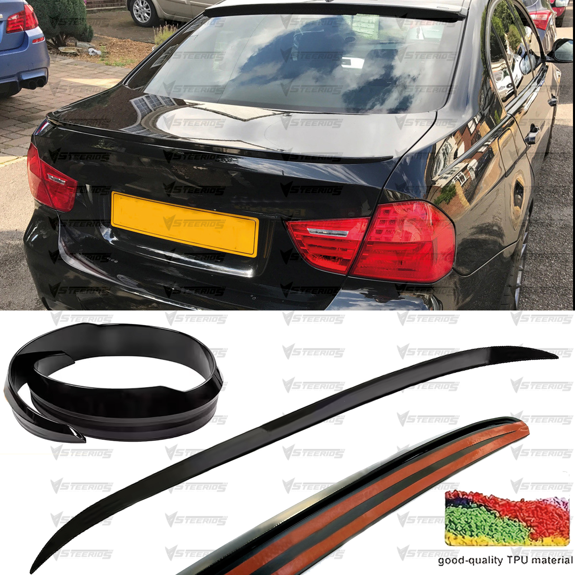 Black Soft Plastic Trunk Spoiler 1.2 M / 47 Inches Modification For E90 2005-2012 320d 335i 335d Rear Wing Without Stamping Fixed Wing Rubber Flexible | Dynamic Design | Highquality Spoiler