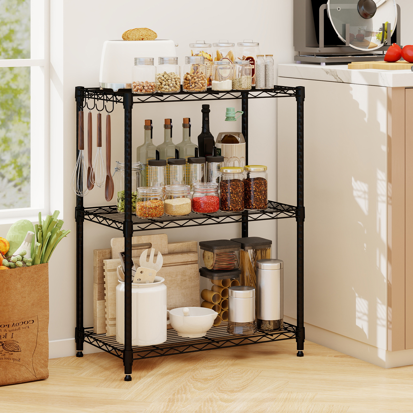 3-tier Metal Storage Shelving Unit, Heavy-duty Adjustable Utility Shelf With V-shaped Wire Rack, 450lbs Storage Organizer For Home, Kitchen, Garage, Basement