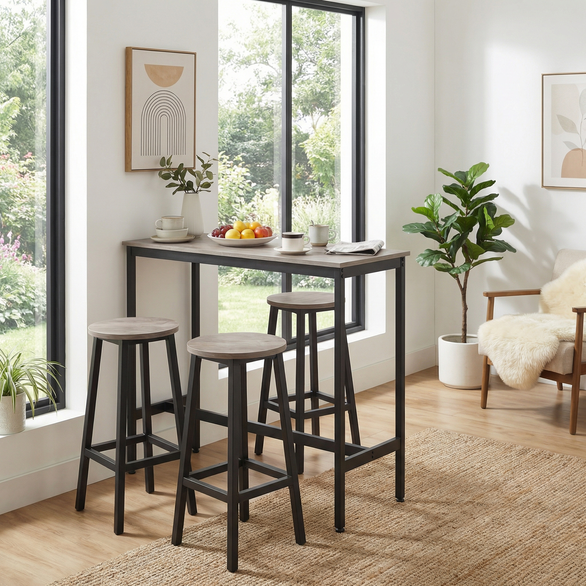 Image of Narrow Dining Table, Bar Table, Kitchen Table, 40 X 100 X 90 Cm, Wooden Table Top, Metal Frame, Suitable For Living Room, Bedroom, Kitchen, Black And Ivory-colored.