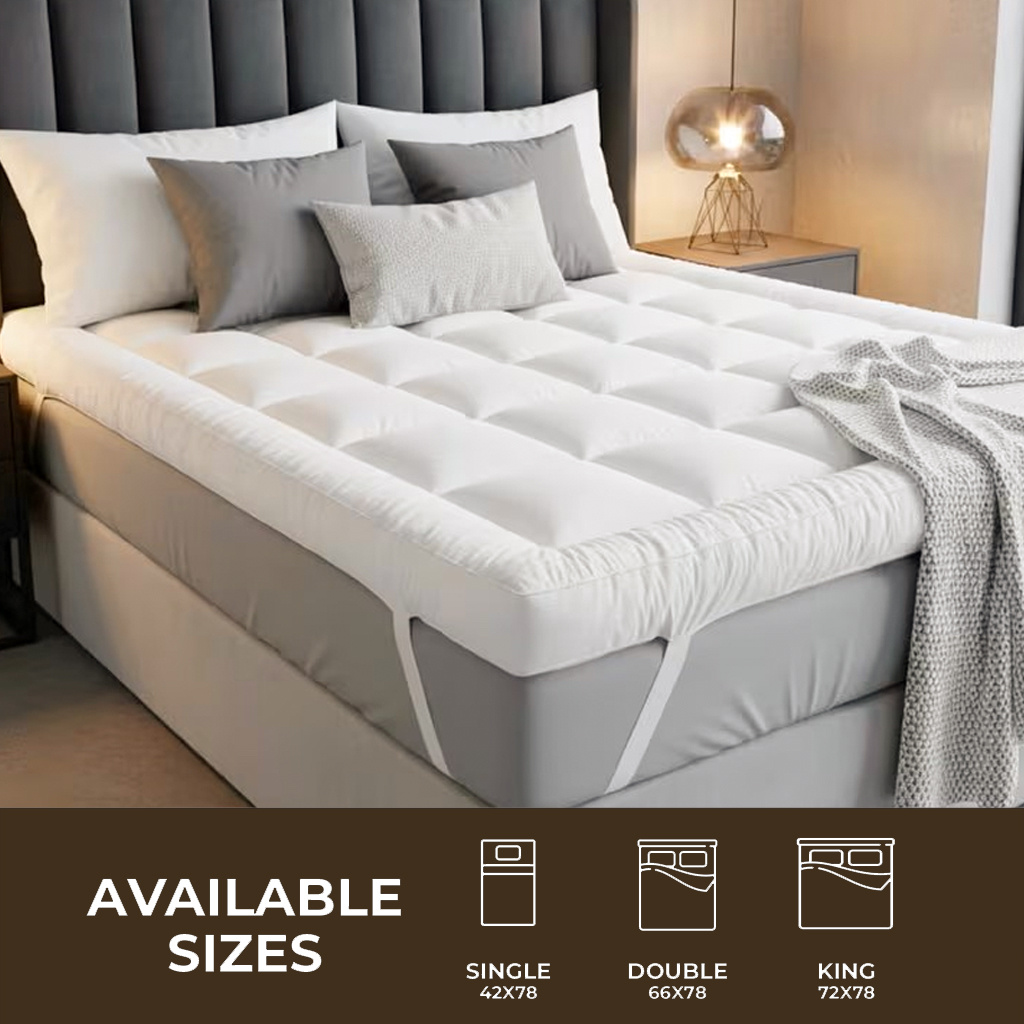 Mattress Topper 4.5 Inch or 11cm Thick All bed sizes, Single Double King Extra Thick Box 950 GSM Korean Virgin Filled Fiber Boxy Design for all purpose use