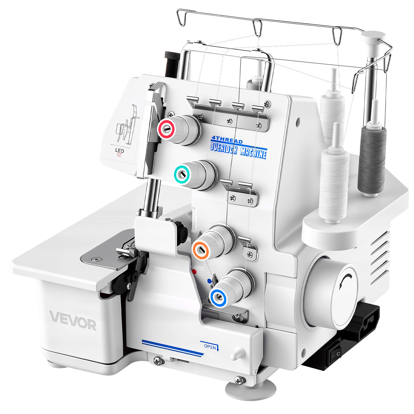 Image of Vevor Serger , 1250 Stitches Per Minute, 3 And 4 Thread , With Led Light And Strong Suction Feet, Heavy-duty Metal Frame Sewing Machine For Fabrics, White