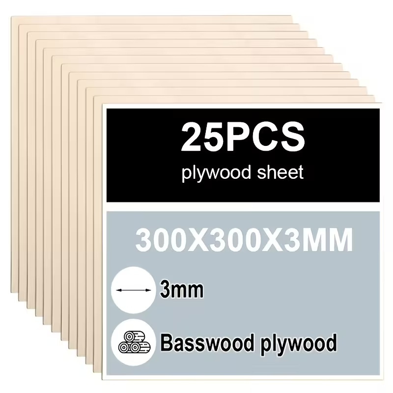 E-shop 25 Stück 3mm -Sperrholz 11,8 x 11,8 Zoll Sperrholz für Laserschnitt, Gravur, Holzverbrennung, Basteln, DIY 300x300x3mm 25er-Pack Birkenplatte,