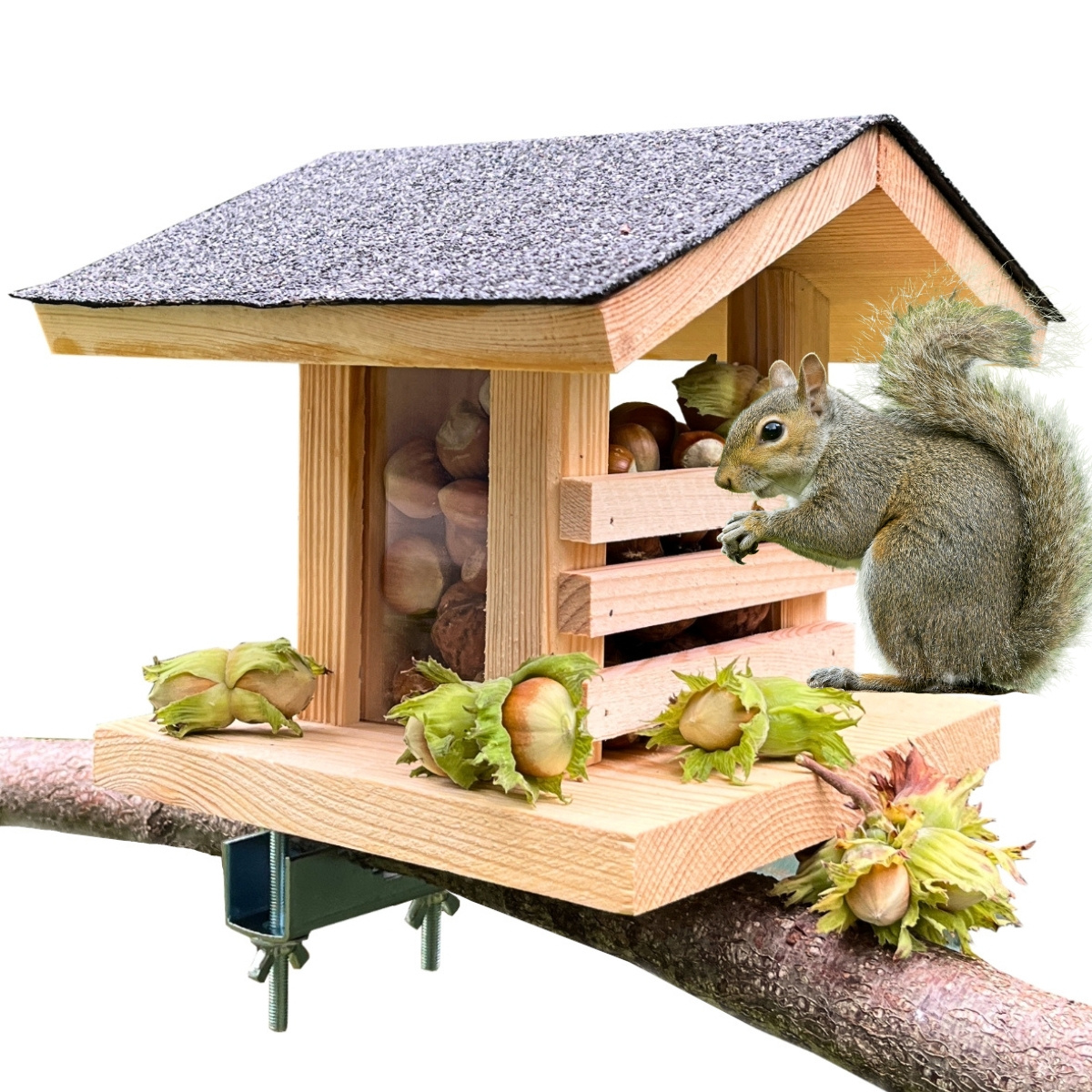 Image of Stafeco Squirrel Feeder House Balcony Balcony Railing Squirrel Feeder Automat Squirrel House Attracts Wild Animals Feeding Dispenser Ideal For Garden